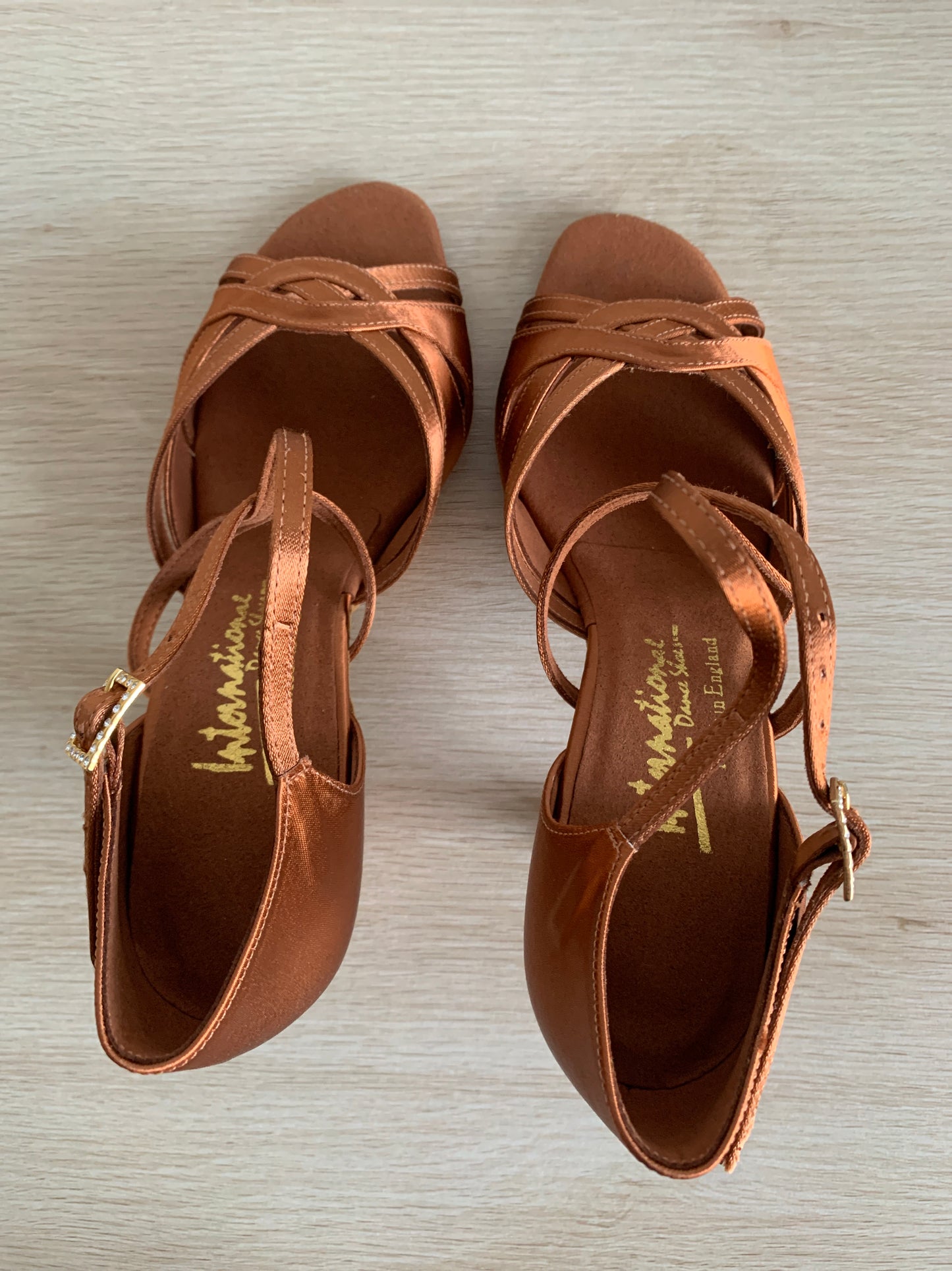Mia XG - Tan Satin - Size 5.5 - Wide (XG Soles)
