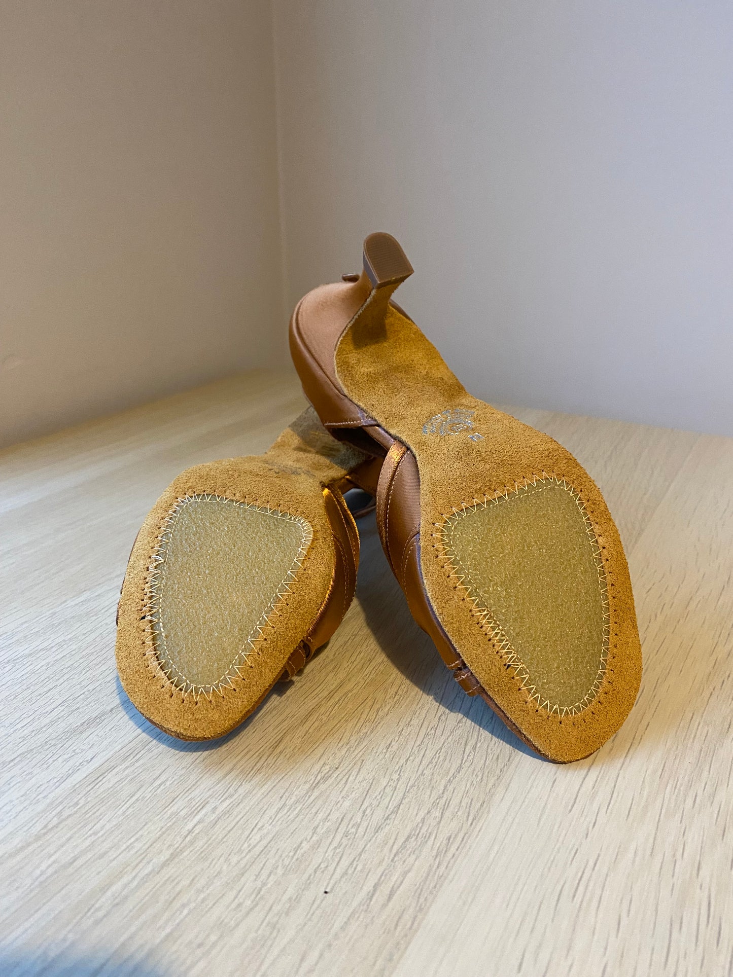 Mia T-Bar XG - Tan Satin - Size 3.5 - Narrow (XG Soles)