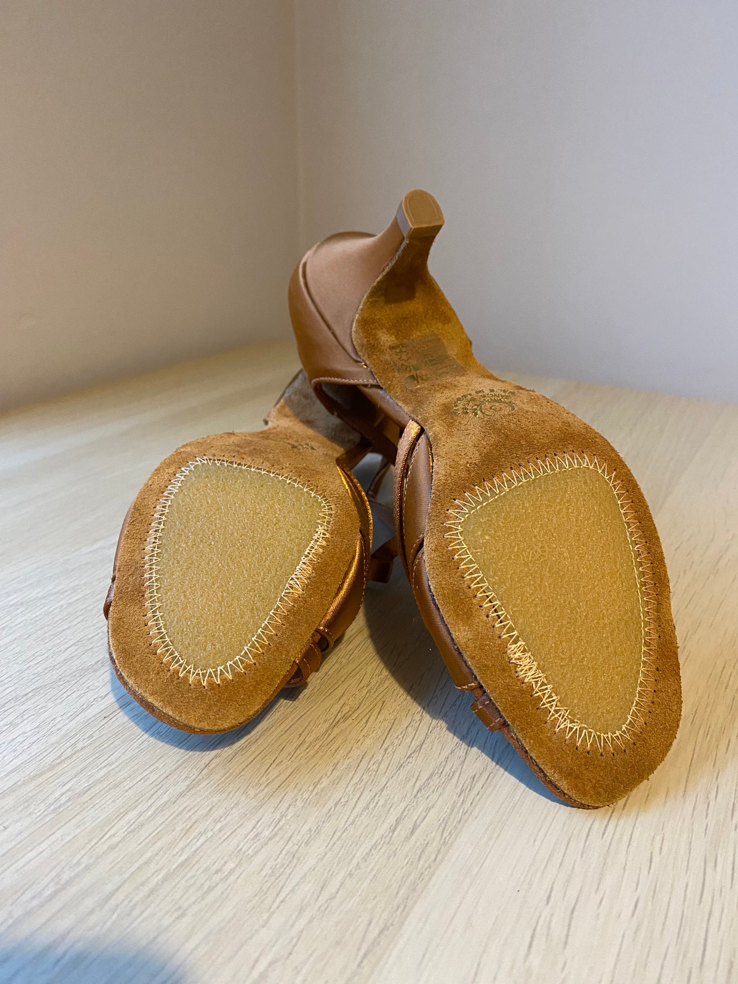 Mia T-Bar XG - Tan Satin - Size 3 - Regular (XG Soles)