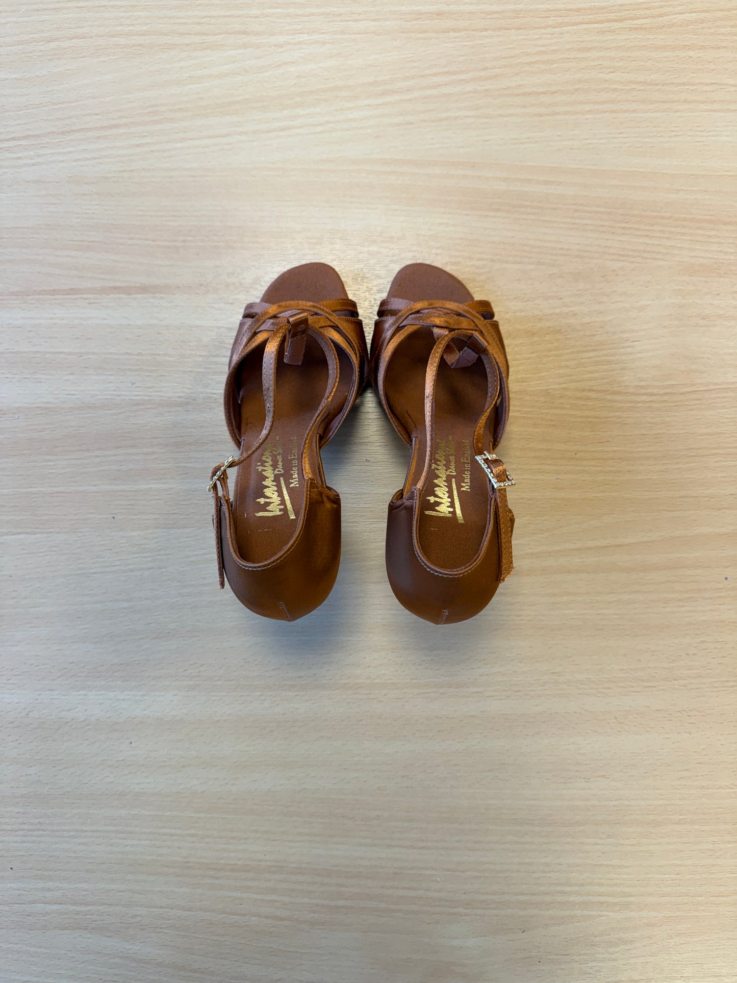 Mia T-Bar - Tan Satin - Size 5 - Narrow