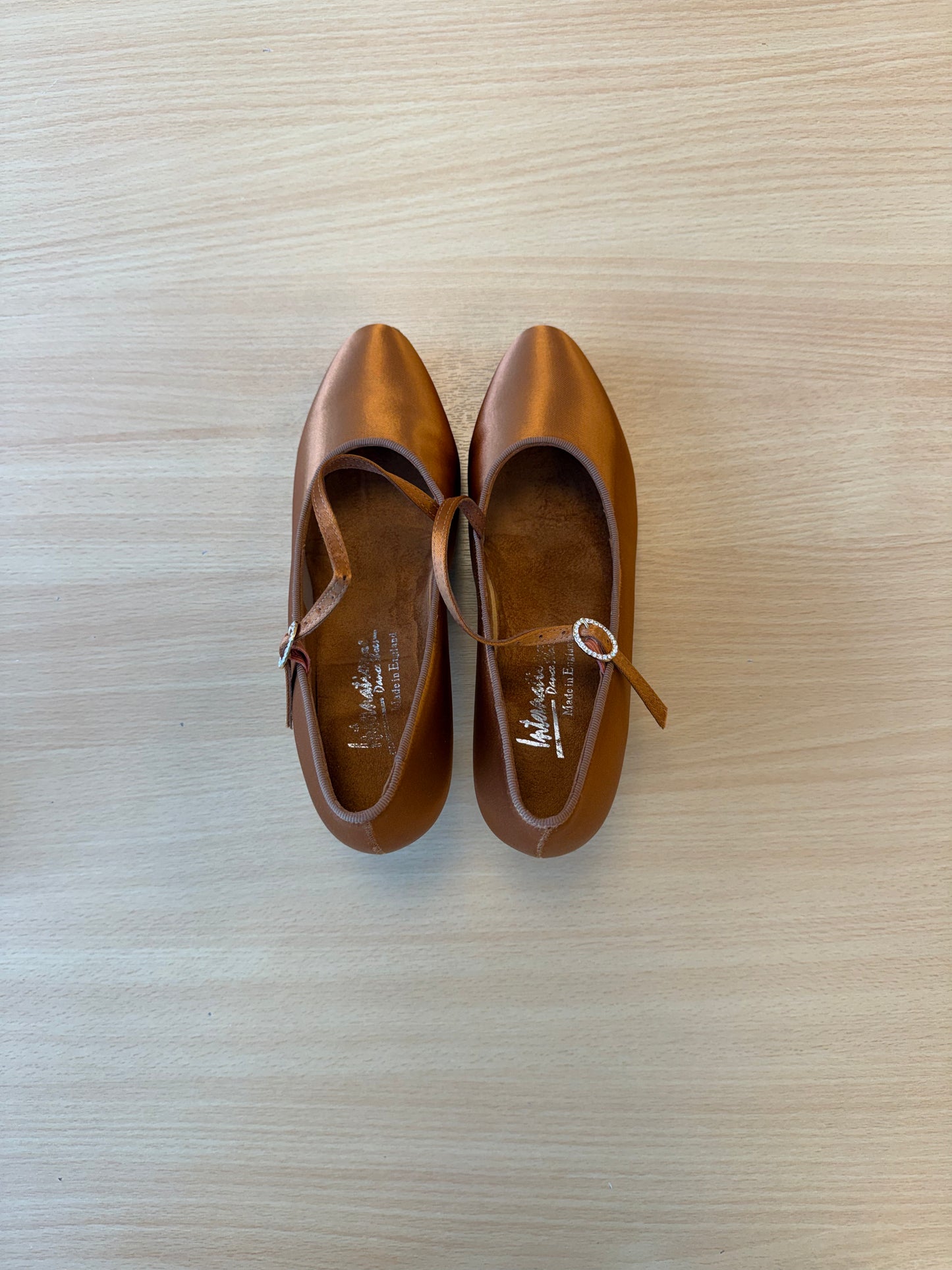 ICS RoundToe SingleStrap - Tan Satin - Size 5 - Regular