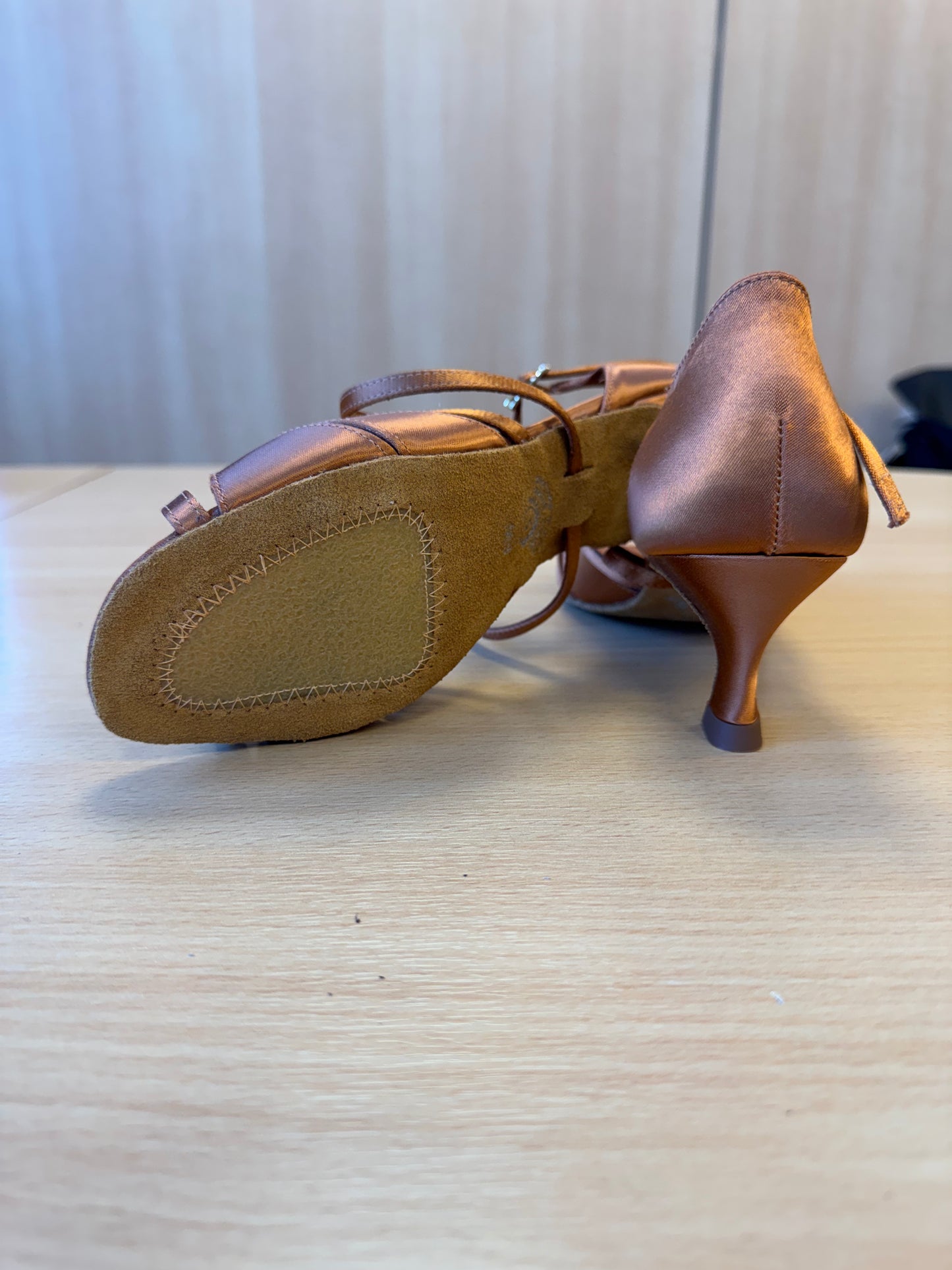 Mia - Tan Satin - Size 5 - X Wide (XG Soles)