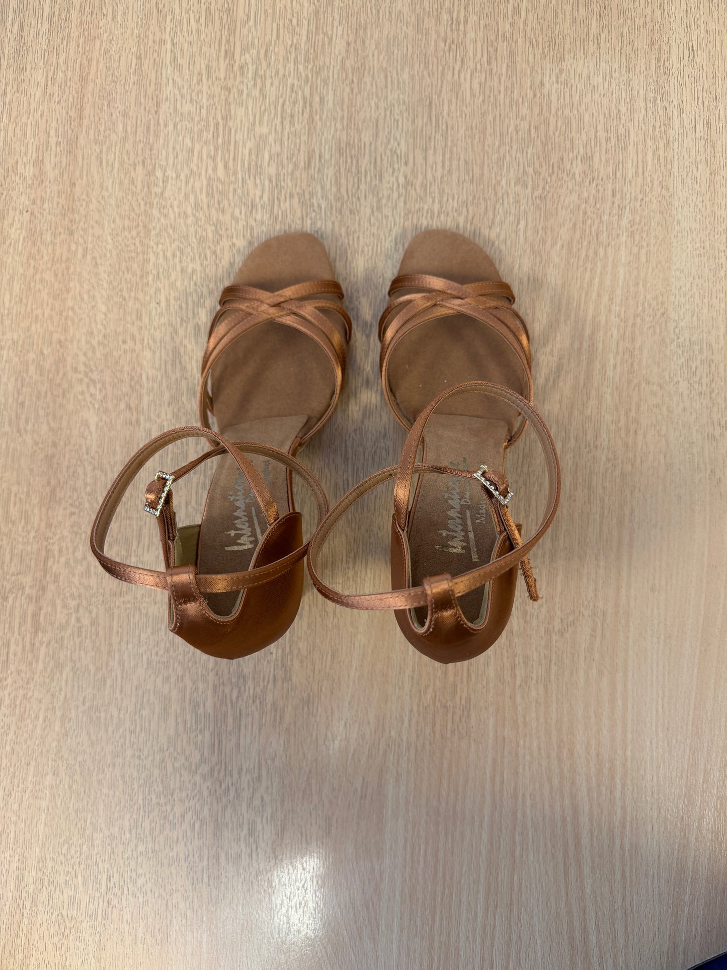 Melissa - Tan Satin - Size 7.5 - Narrow