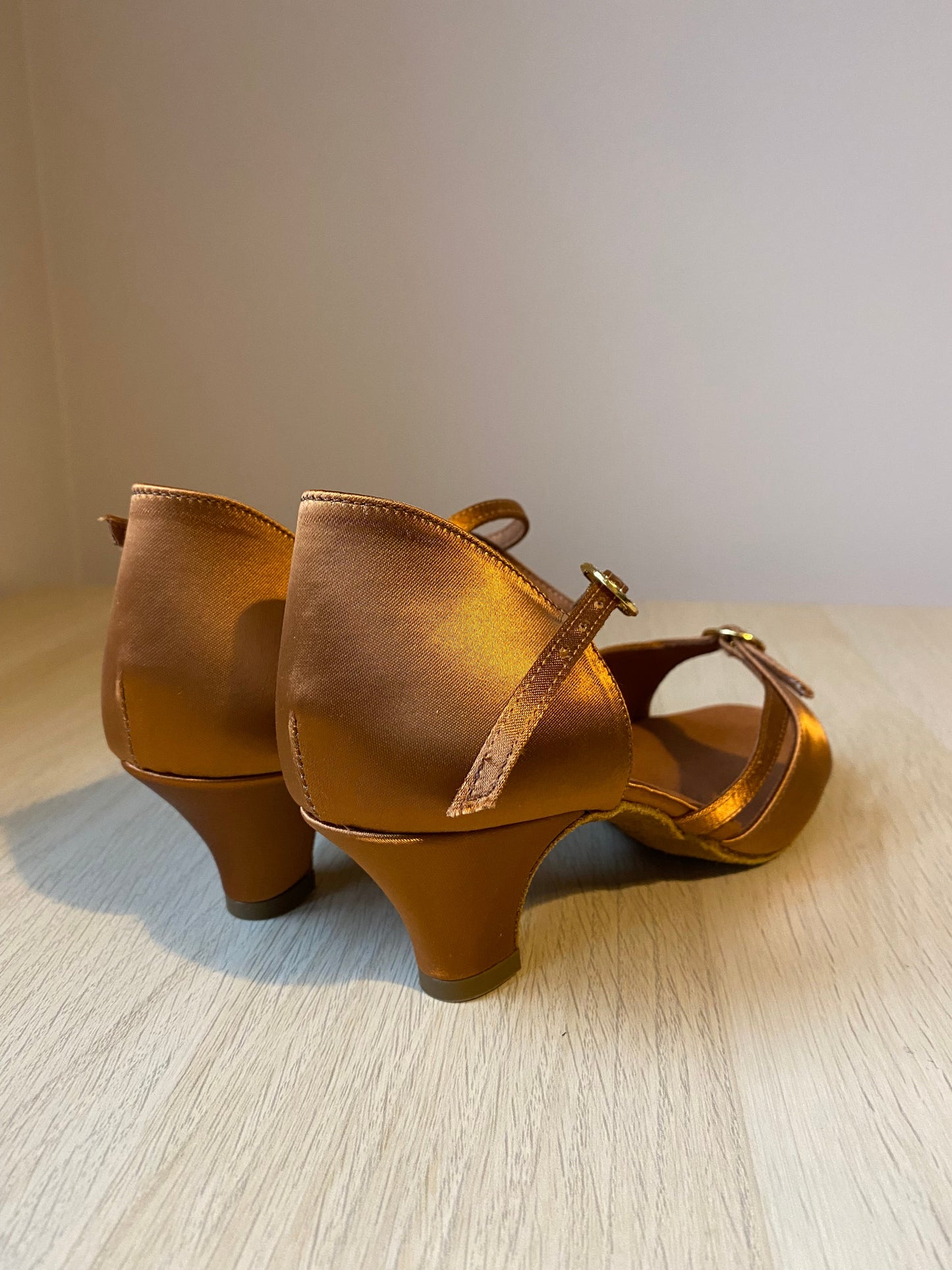 Girls Natasha - Tan Satin (Size 3W)