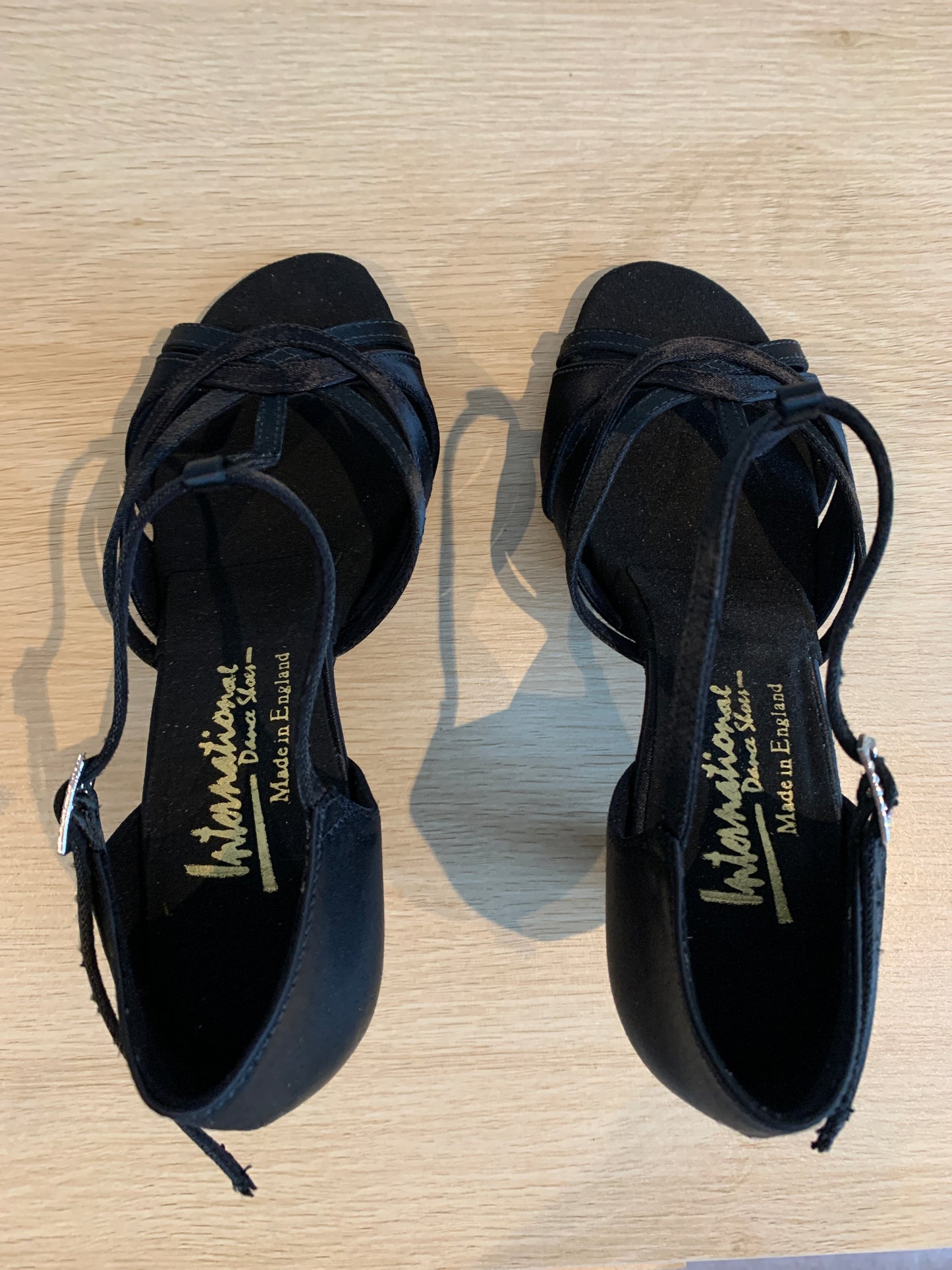 Mia T-Bar - Black Satin - Size 5 - X Wide