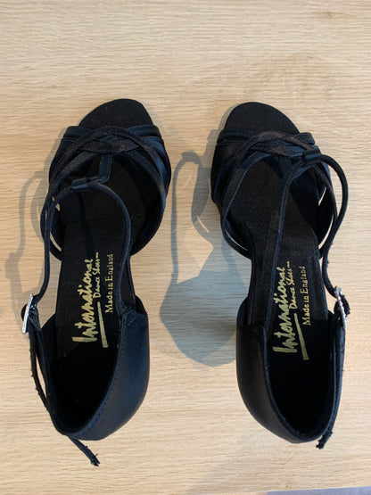 Mia T-Bar - Black Satin - Size 5 - X Wide