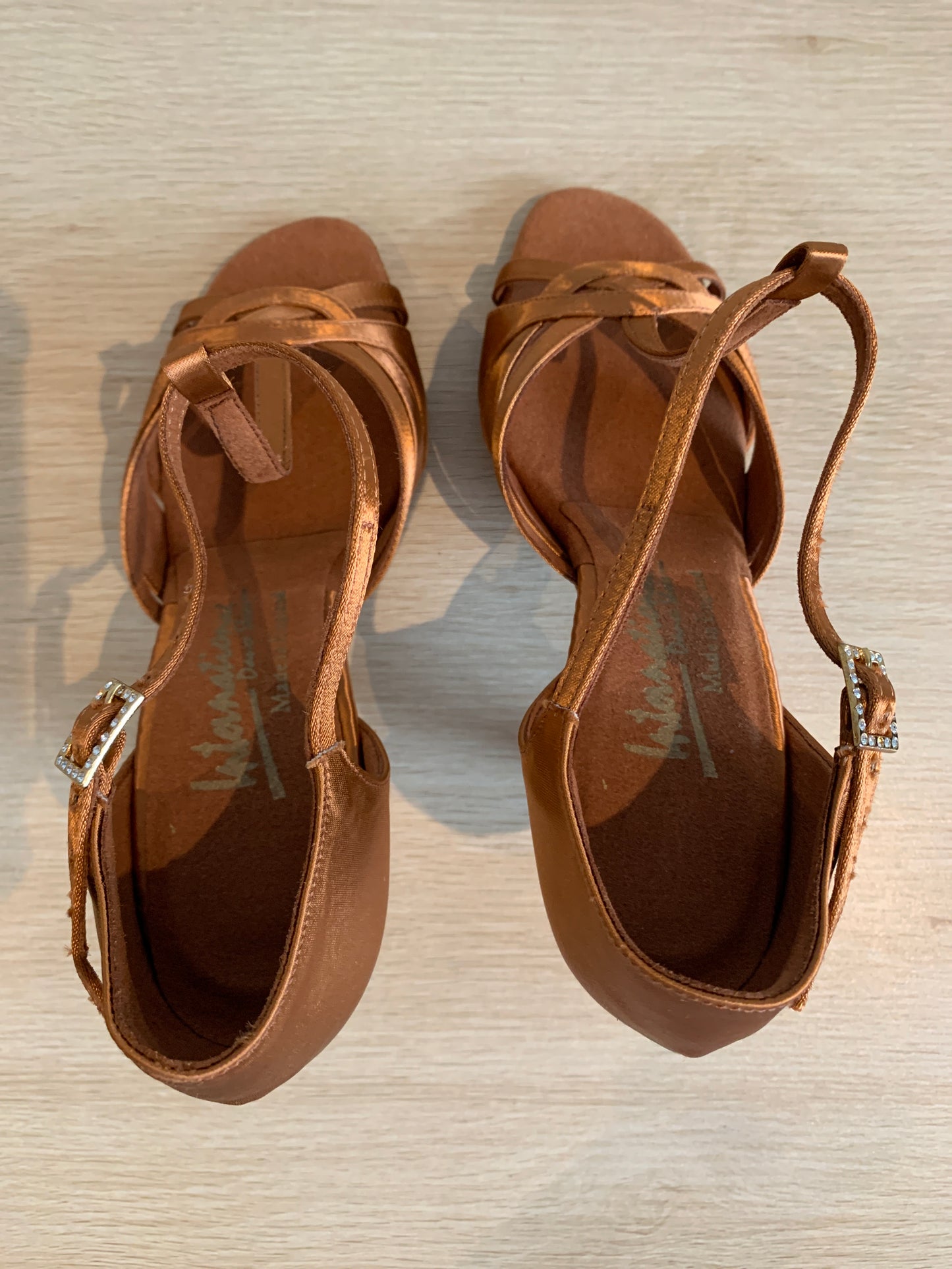 Mia T-Bar - Tan Satin - Size 4.5 - Regular