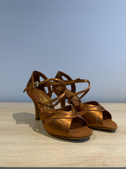 Katya - Tan Satin - Size 5.5 - Wide