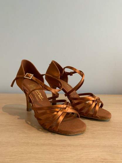 Flavia - Tan Satin - Size 4.5 - Regular