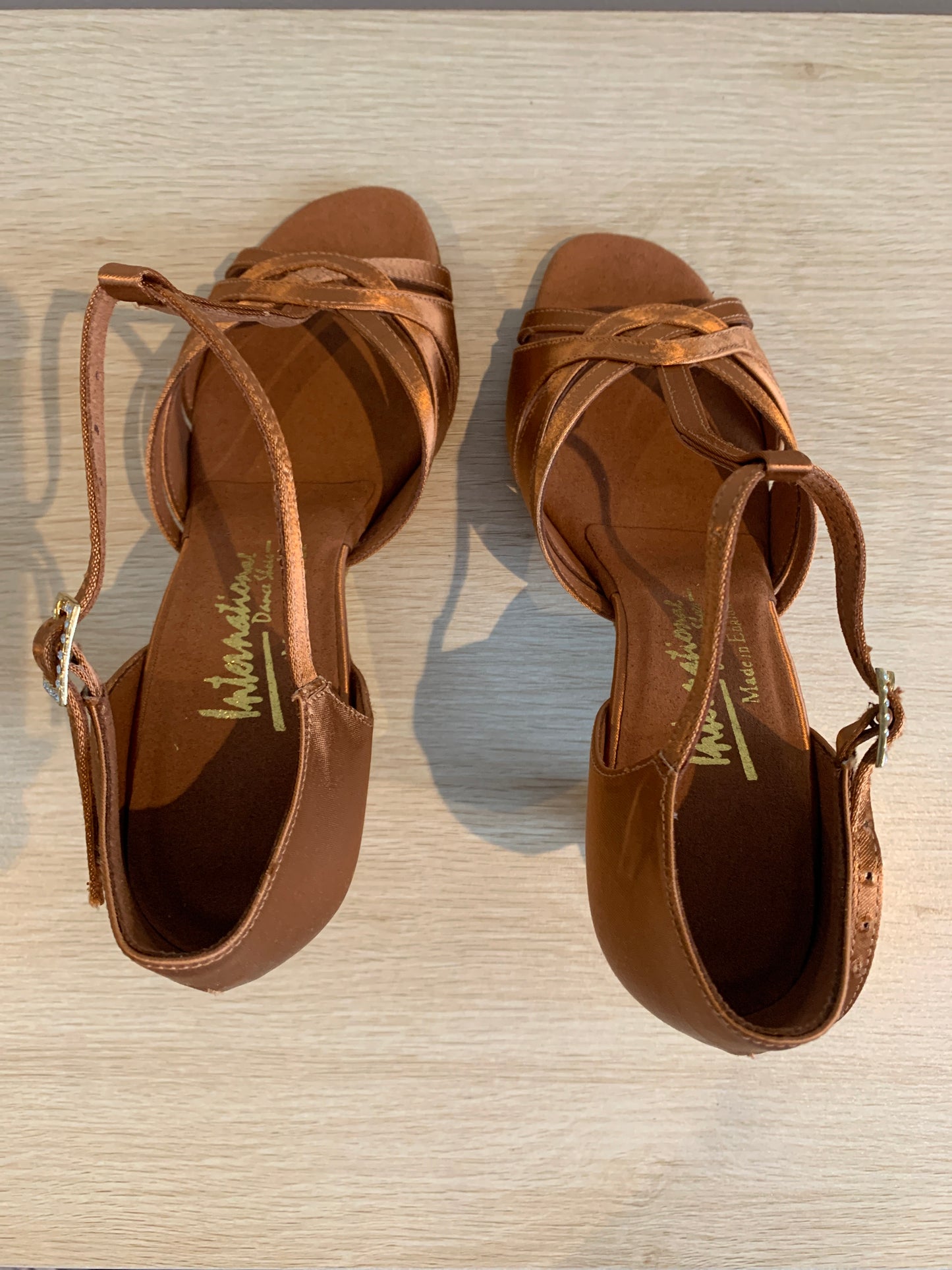 Mia T-Bar XG - Tan Satin - Size 5 - Regular (XG Soles)