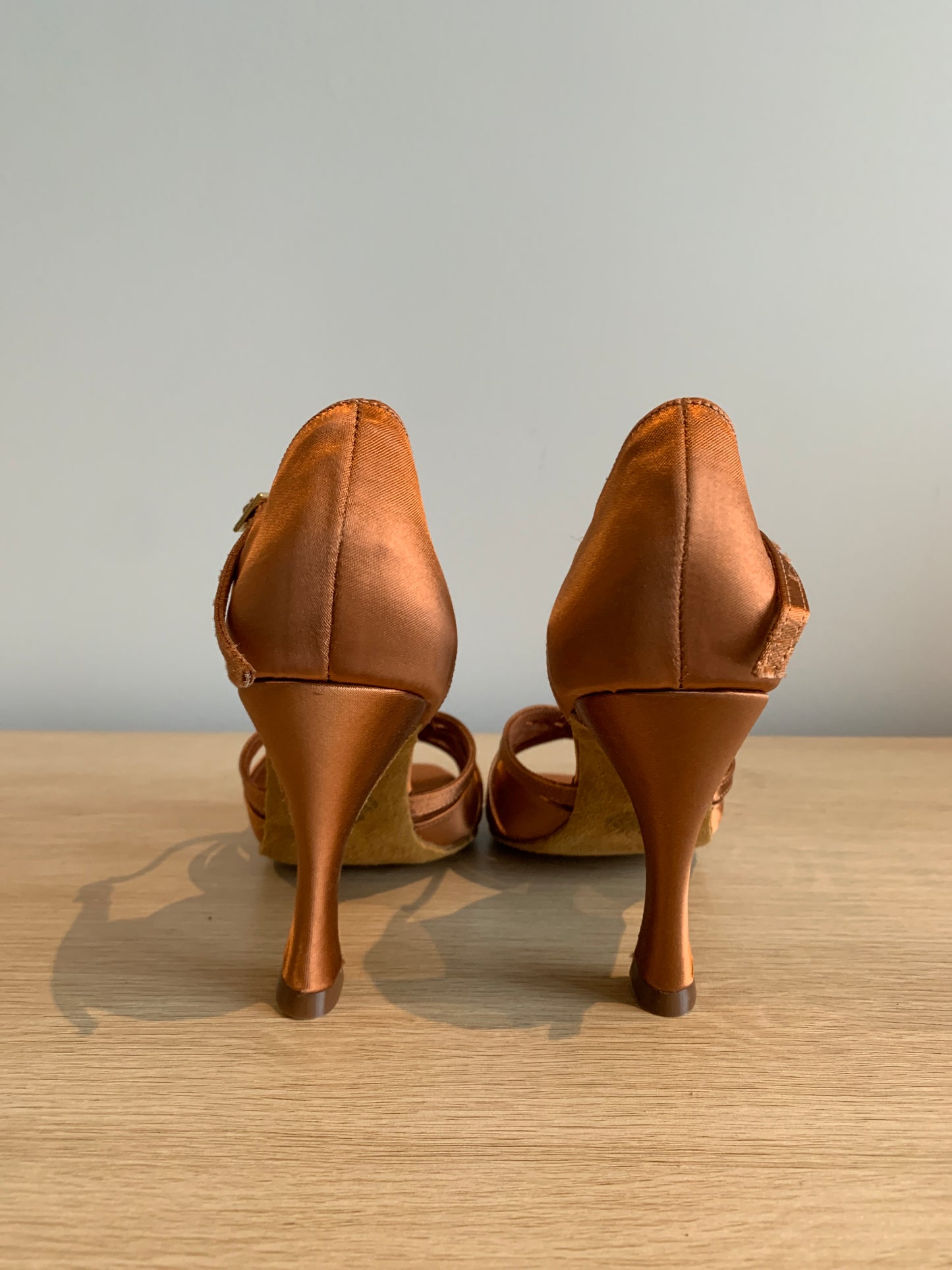 Mia T-Bar - Tan Satin - Size 5 - Regular