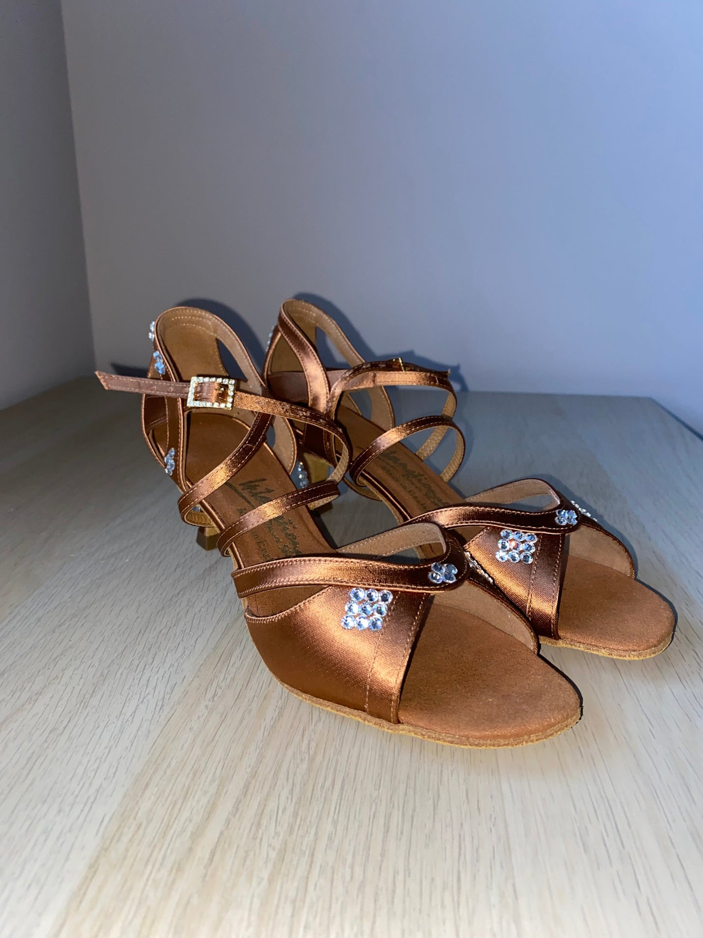 Bianca Crystal - Tan Satin (Size 6)