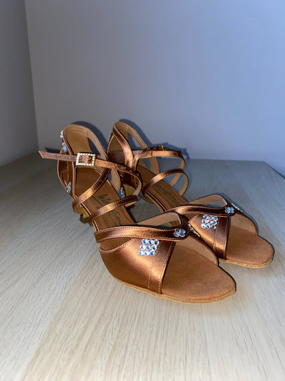 Bianca Crystal - Tan Satin (Size 6)