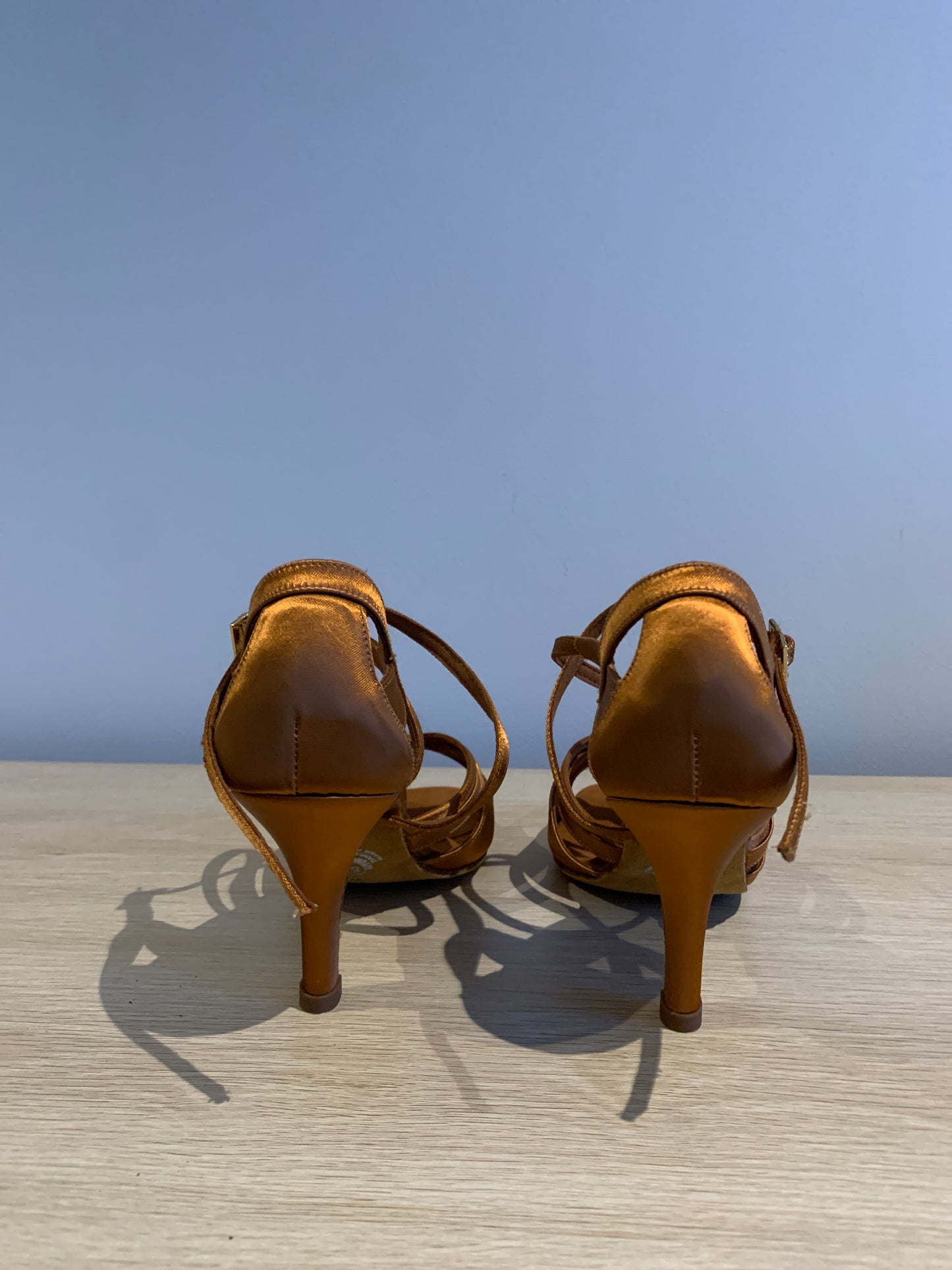 Katya - Tan Satin - Size 5.5 - Wide