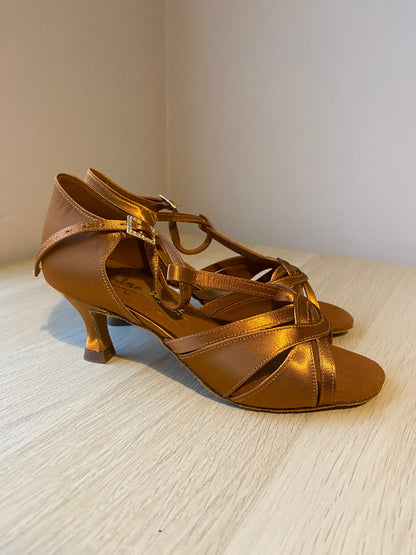 Mia T-Bar XG - Tan Satin - Size 3.5 - Narrow (XG Soles)