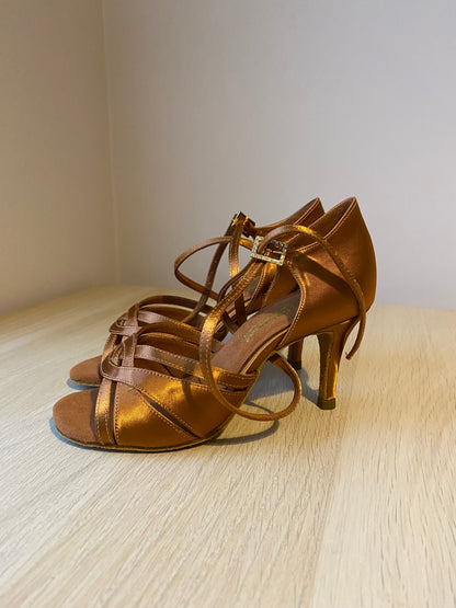 Mia - Tan Satin - Size 3 - X Wide