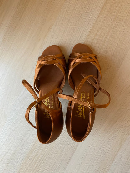 Mia - Tan Satin - Size 3 - X Wide