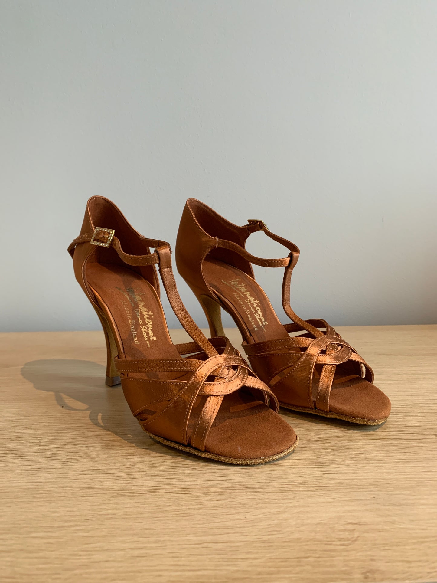 Mia T-Bar - Tan Satin - Size 5 - Regular