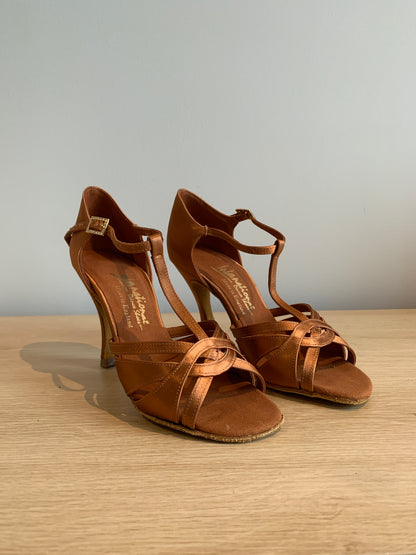 Mia T-Bar - Tan Satin - Size 5 - Regular