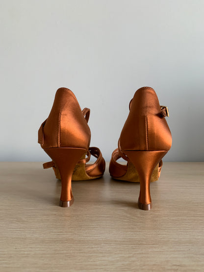 Mia XG - Tan Satin - Size 5.5 - Wide (XG Soles)