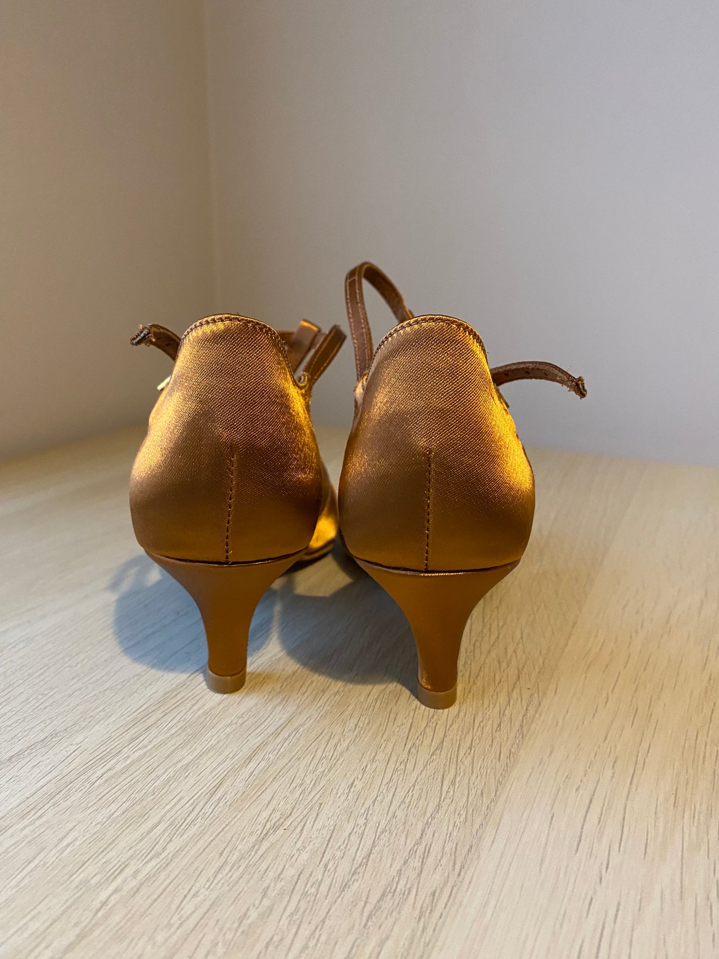 Mia T-Bar XG - Tan Satin - Size 3 - Regular (XG Soles)