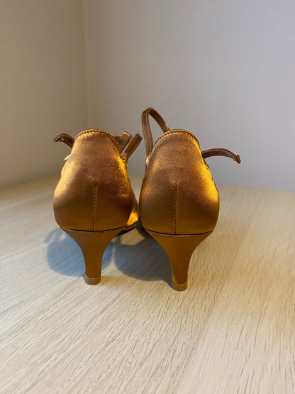 Mia T-Bar XG - Tan Satin - Size 3 - Regular (XG Soles)