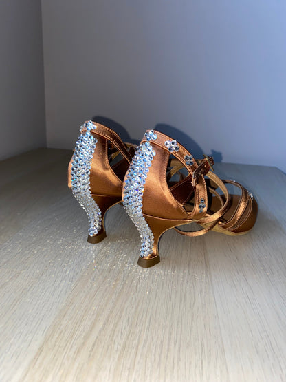 Bianca Crystal - Tan Satin (Size 6)