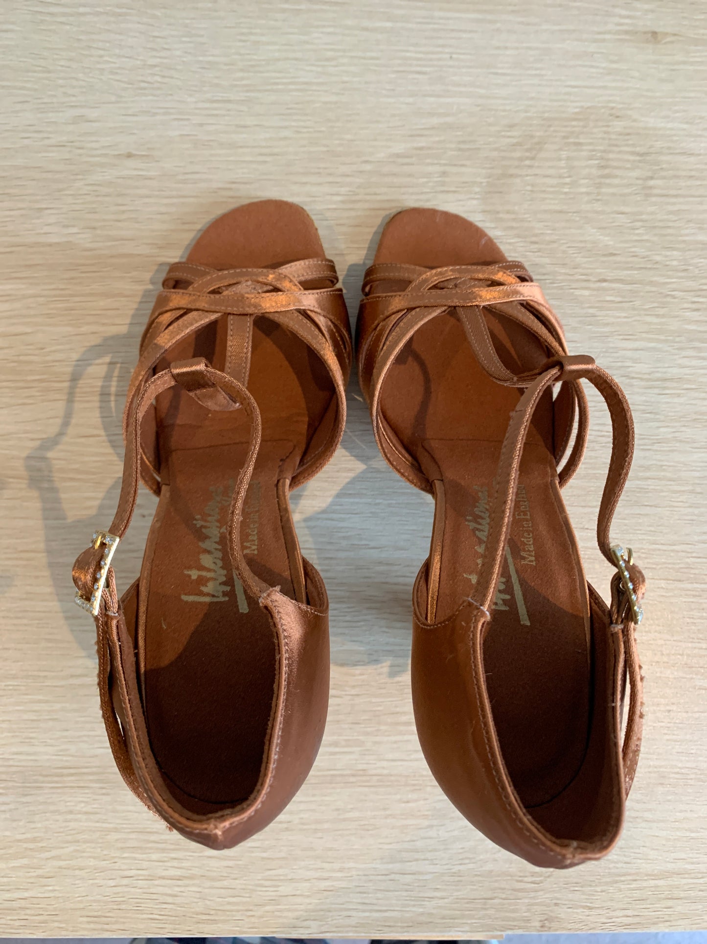 Mia T-Bar - Tan Satin - Size 5 - Regular