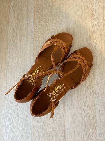 Mia T-Bar - Tan Satin (Size 7.5)