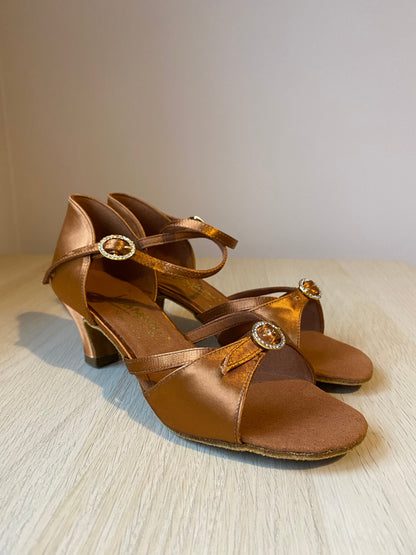 Girls Natasha - Tan Satin (Size 3W)