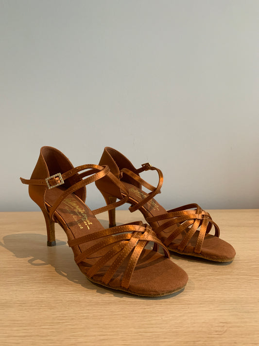 Flavia - Tan Satin - Size 6 - Narrow