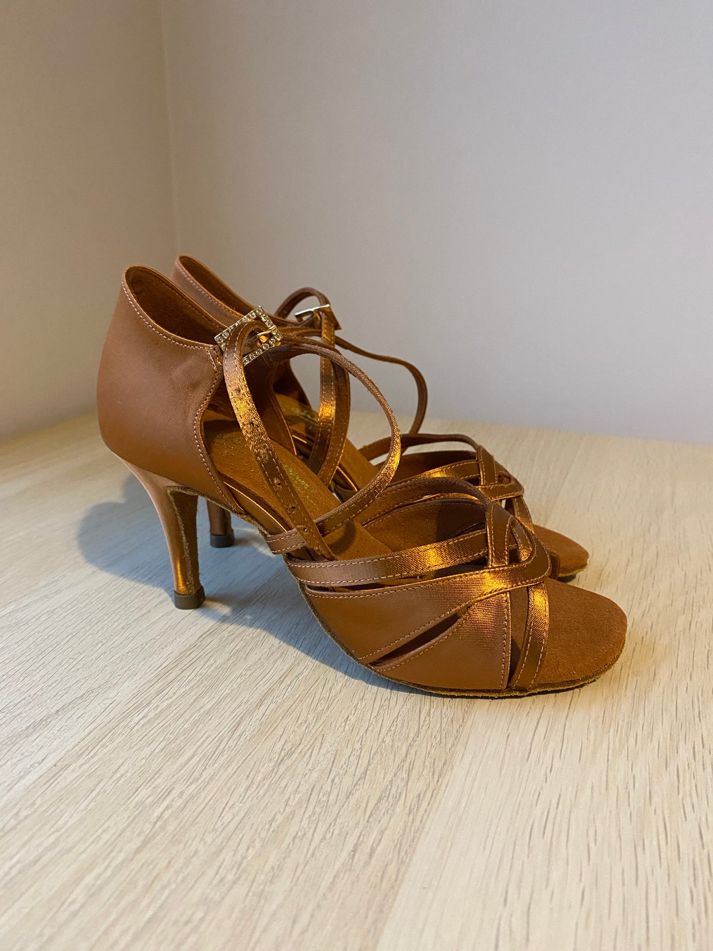 Mia - Tan Satin - Size 3 - X Wide