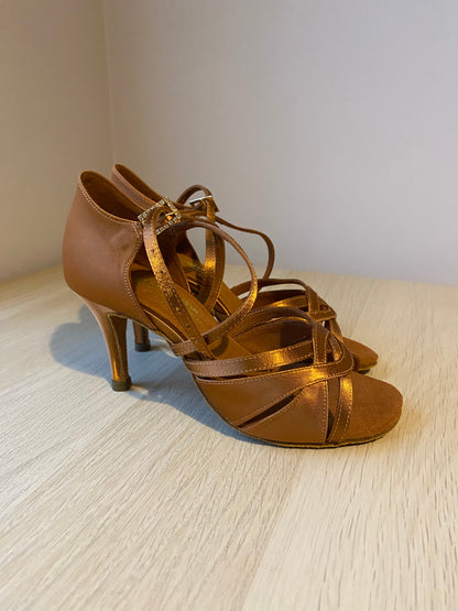 Mia - Tan Satin - Size 3 - X Wide