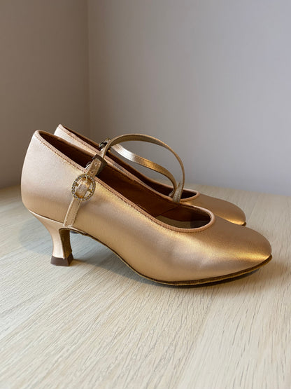 ICS RoundToe SingleStrap - Peach Satin - Size 3 - Wide Hook Buckles