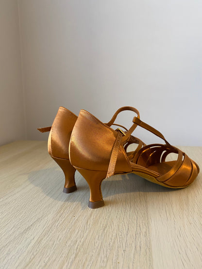 Mia T-Bar - Tan Satin (Size 7.5)