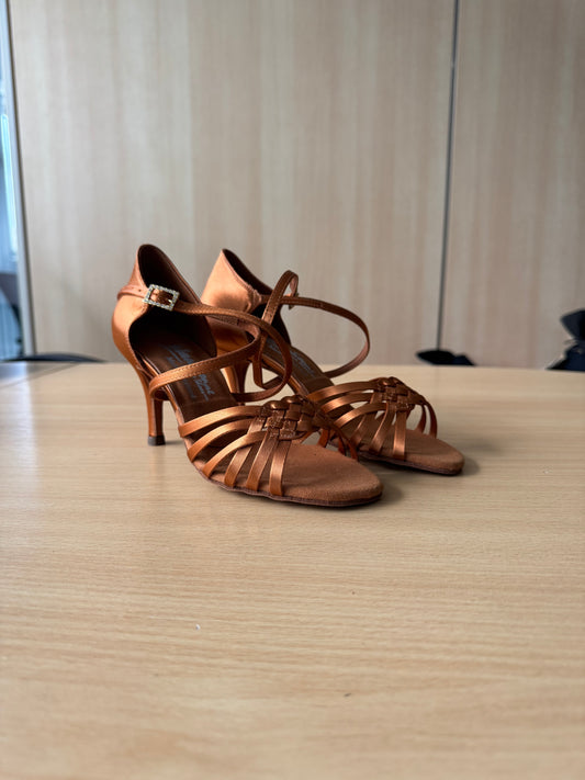 Elena - Tan Satin - Size 4.5 - Narrow (Vegan)
