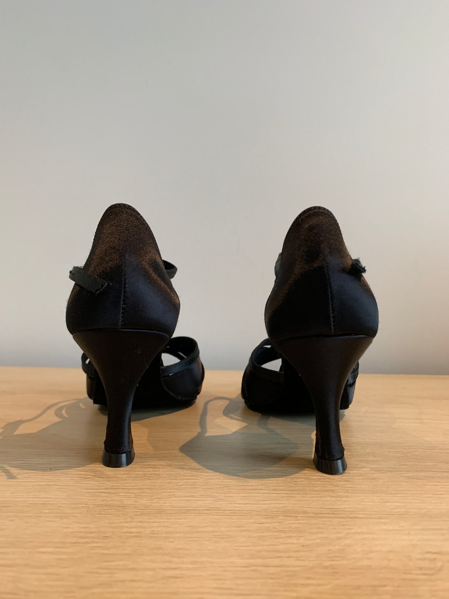 Mia T-Bar - Black Satin - Size 5 - X Wide