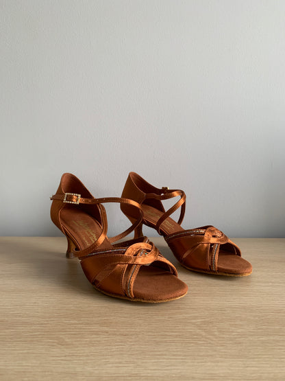 Mia XG - Tan Satin - Size 4.5 - Narrow (XG Soles)