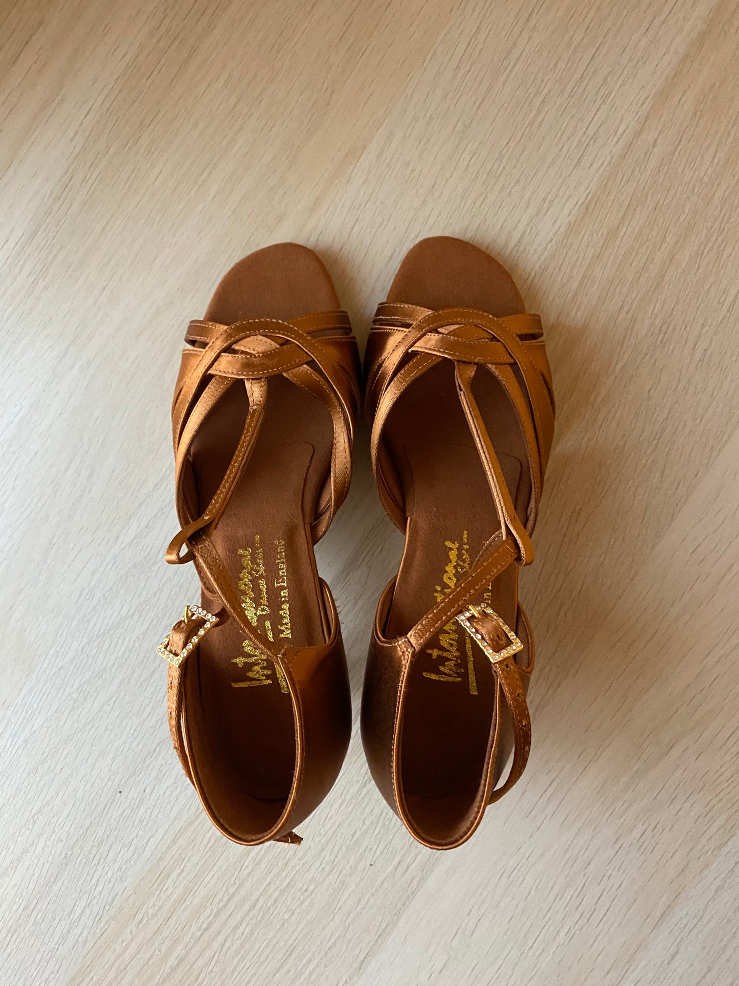 Mia T-Bar XG - Tan Satin - Size 3.5 - Narrow (XG Soles)