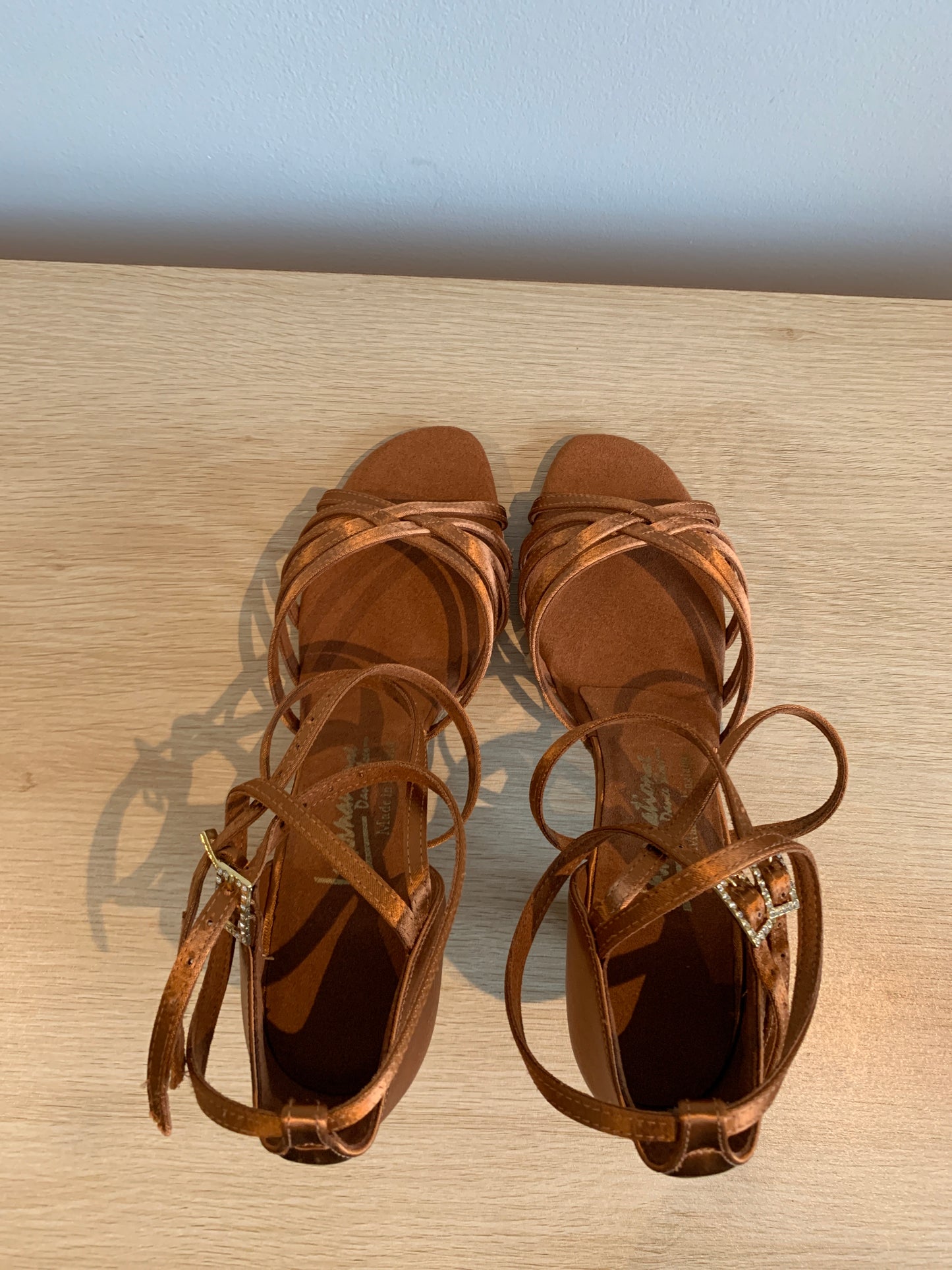Emily - Tan Satin - Size 6.5 - Wide