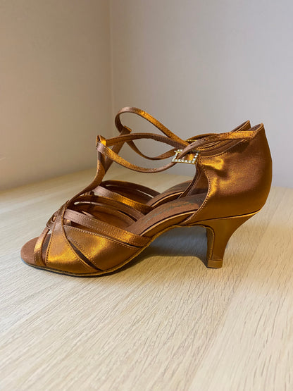 Mia T-Bar XG - Tan Satin - Size 3 - Regular (XG Soles)