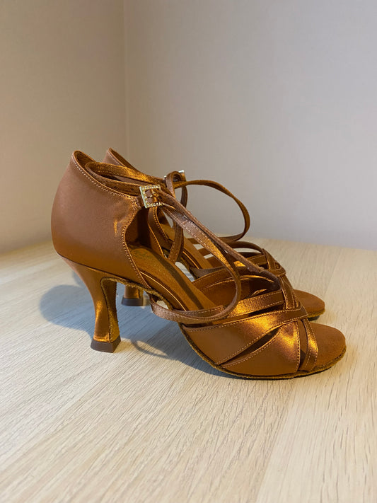 Mia - Tan Satin - Size 3 - Narrow