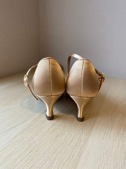 ICS RoundToe SingleStrap - Peach Satin - Size 3 - Wide Hook Buckles