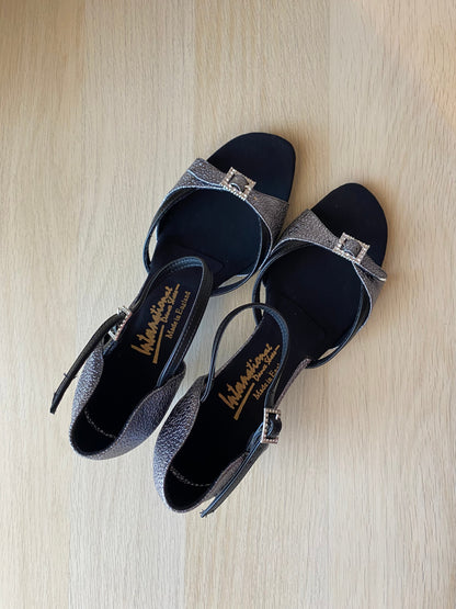 Tasha - Black/Metallic Gunmetal Frog (Size 7)