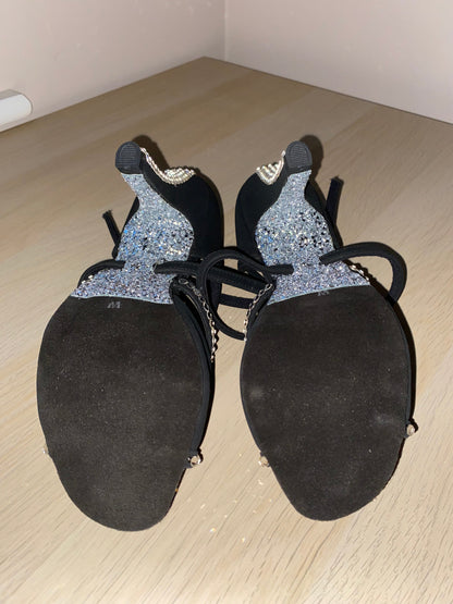 Bianca Crystal - Black Nubuck - Silver Glitter Soles (Size 5W)