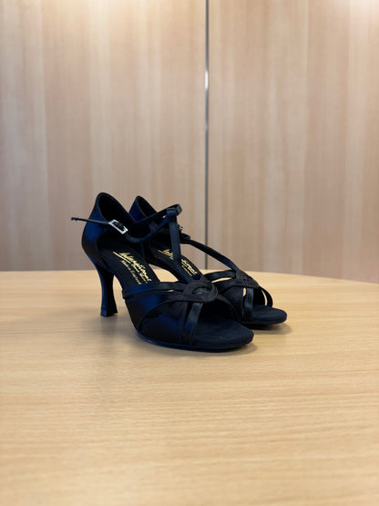 Mia T-Bar - Black Satin (Size 6)