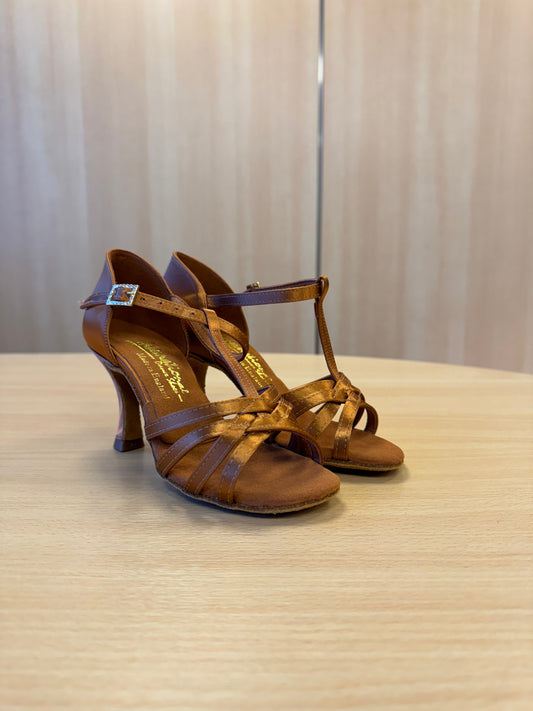 Melissa T-Bar - Tan Satin (Size 2)