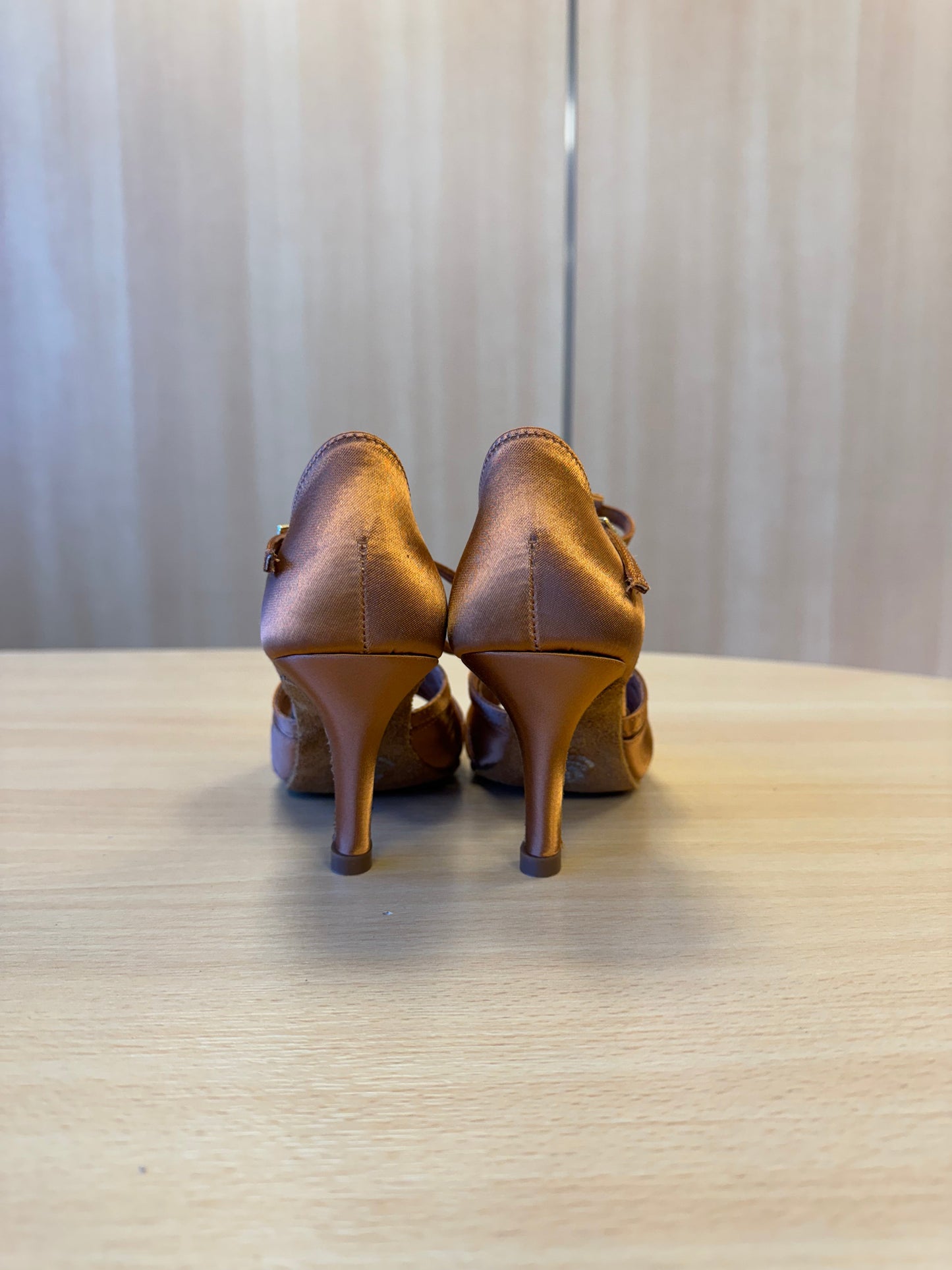 Mia T-Bar XG - Tan Satin (Size 2.5)