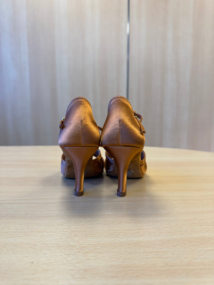 Mia T-Bar XG - Tan Satin (Size 2.5)