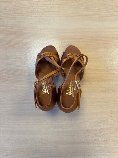 Mia T-Bar XG - Tan Satin (Size 2.5)